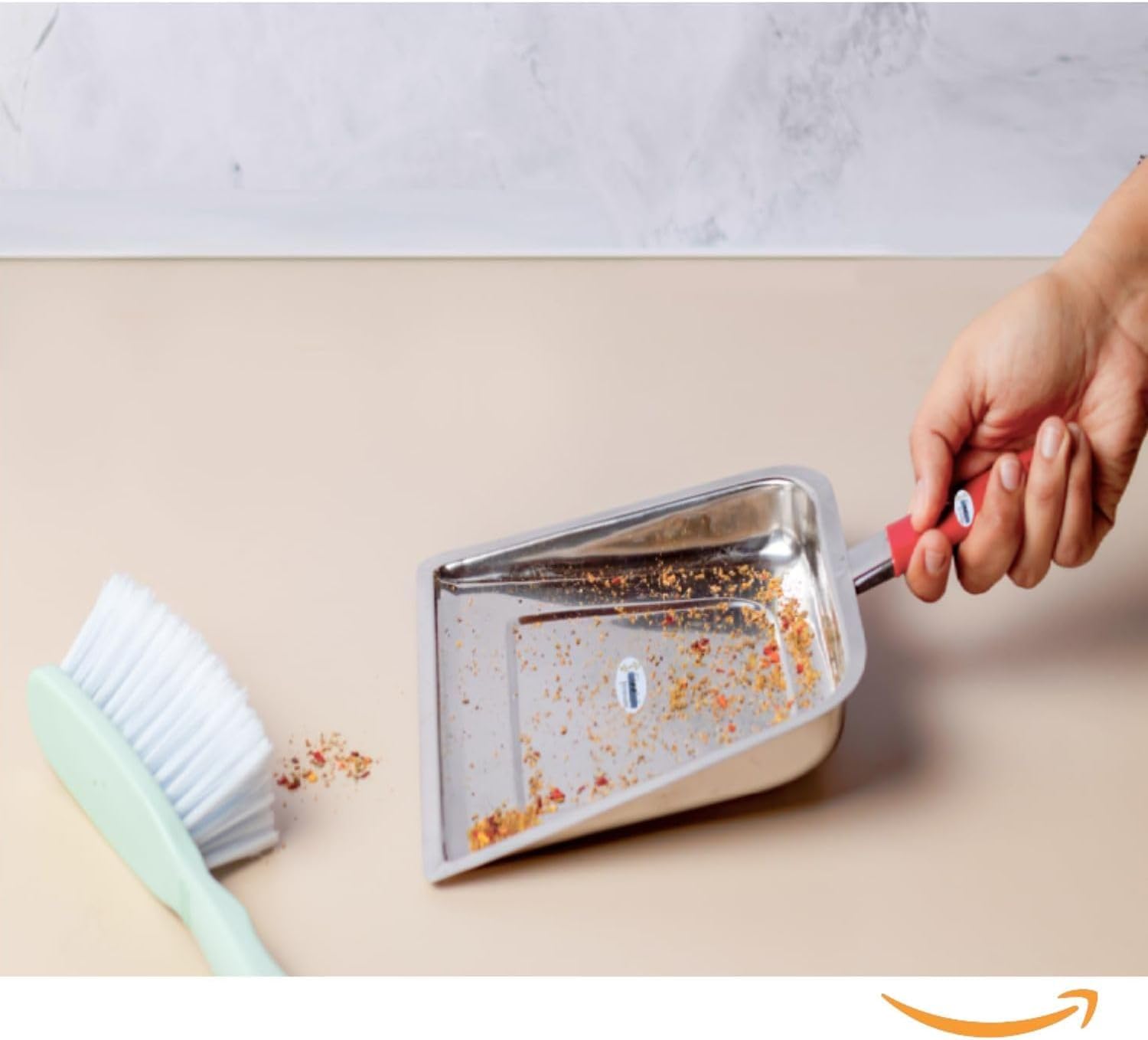 Stainless Steel Dustpan with Red Handle, Rust-Resistant, Lightweight, for Home, Kitchen and Office Cleaning