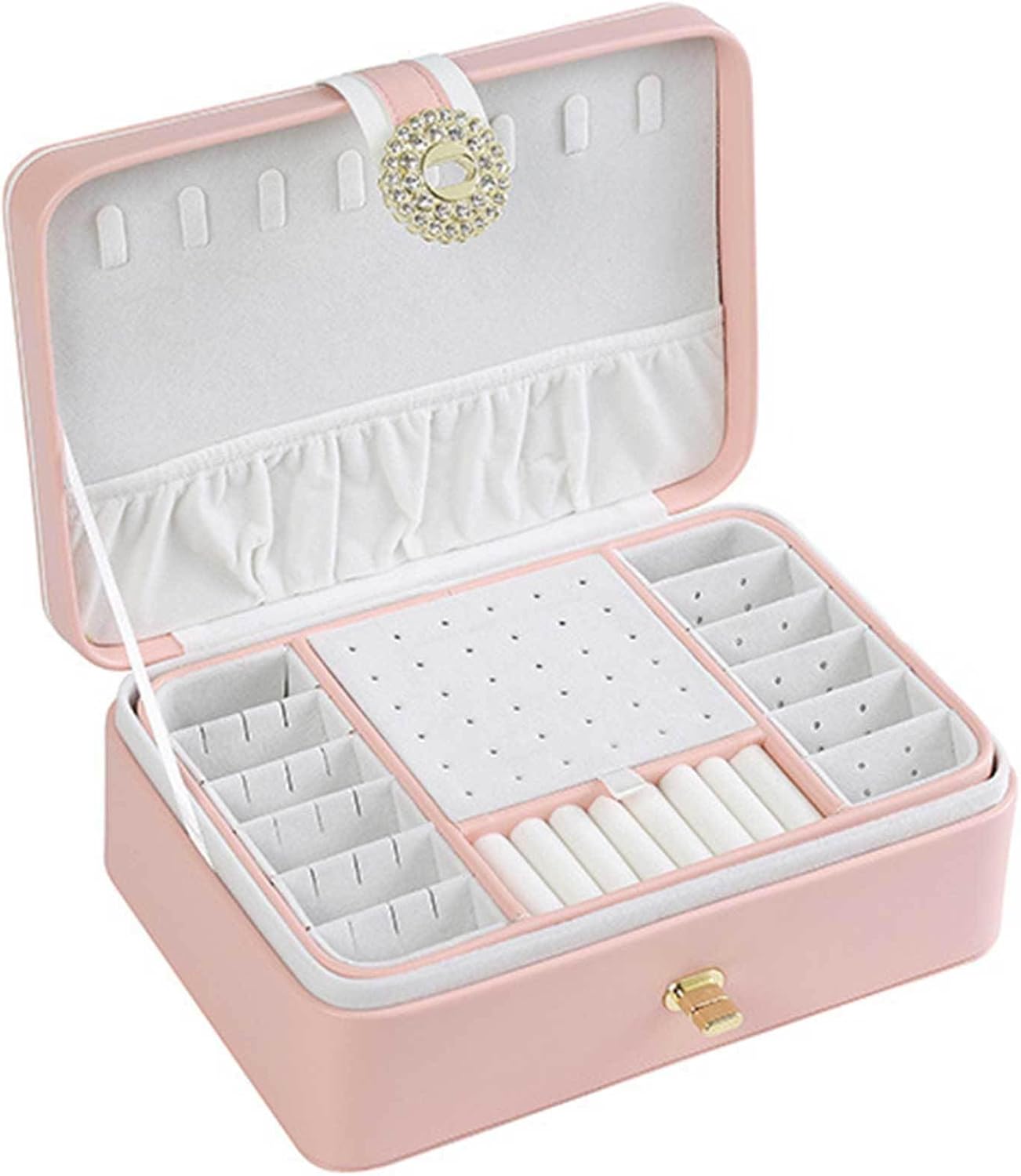 Jewelry Box, 2 Layer Jewelry Box Organizer for Women Jewelry Storage Case PU Leather Display Jewellery Holder with Removable Tray for Necklace Earrings Rings Bracelets Pink(Pink) (Pink)