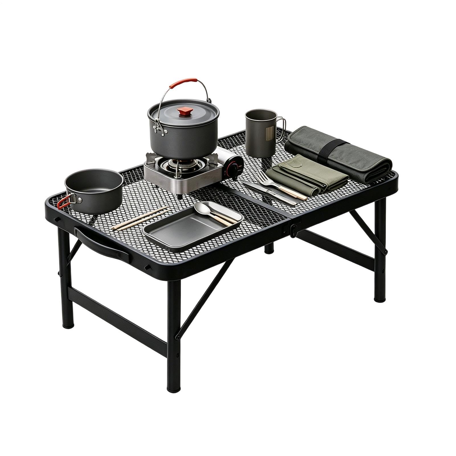 Mesa de camping portátil para parrilla Altura Ajustable con Estructura | Mesa de Picnic Plegable con Asa de Transporte para Barbacoa Picnic Senderismo Viajes Playa Jardín Patio E