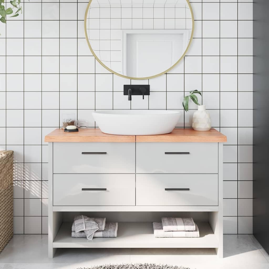 Genérico Encimera baño Madera Maciza tratada marrón Claro 120x30x(2-4) cm,Bricolaje,Materiales de construcción,Encimeras-3156137