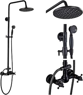 NeierThodore Luxury ORB Bathroom Shower Faucet Dual Handles Wall-Mounted Shower Mixer Taps 8" Rainfall Shower Head Ceramic Handheld Sprayer Oil Rubbed Bronze