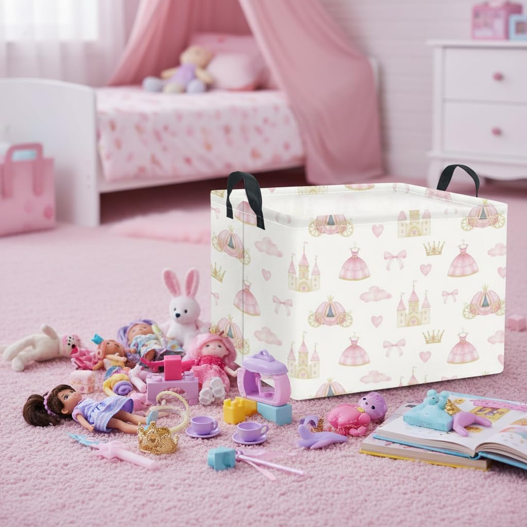 Rectangular Storage Basket Waterproof Storage Bin for Bedroom Collapsible Bin Books Box Basket Room Decor(Princess Castle) image 4