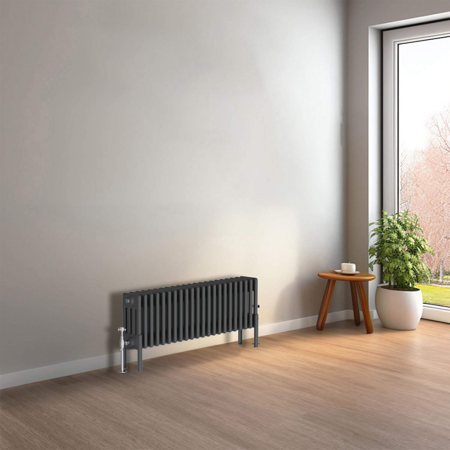 NRG Cast Iron Radiator Four Column 300x1010mm Anthracite Traditional Column Cast Iron Style Radiator Central Heating Radiator Perfect for Bathrooms, Kitchen, Living Room