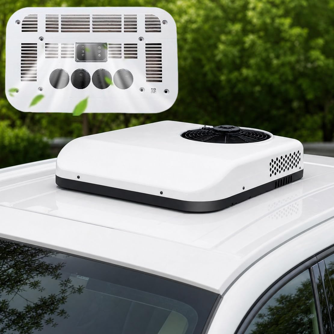 Rzythochron Slim Fit Rv Rooftop Ac Unit, Dc Rooftop Rv Air Conditioner, Remote Control Operation, For Truck Rv Boat Automotive Camper Travel Trailer White-48/60/72V