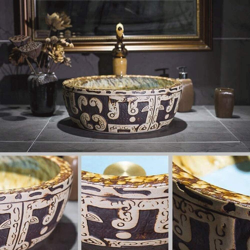 Szafka Pod Umywalkę Z Umywalką, Umywalka Łazienkowa, Umywalka Nablatowa, Okrągła, 16-Calowa Artystyczna Ceramiczna Umywalka Łazienkowa Nablatowa, Porcelanowa Miska Nablat