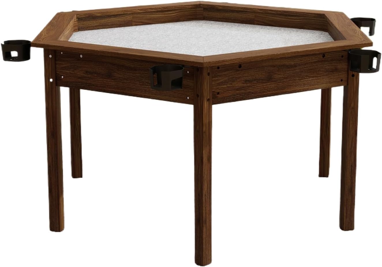 Board Game Table with Removable Table Top for 6 Players, Hexagon Gaming and Dining Table with Solid Wood Legs, Non-Slip Play Mat, Rotating Cup Holders-Rustic Brown