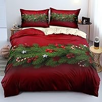 Vista 7 de Juego de funda de edredón de Navidad 3D, fundas de edredón y fundas de almohada con patrón de lazo rojo, juegos de ropa de cama de color pulido