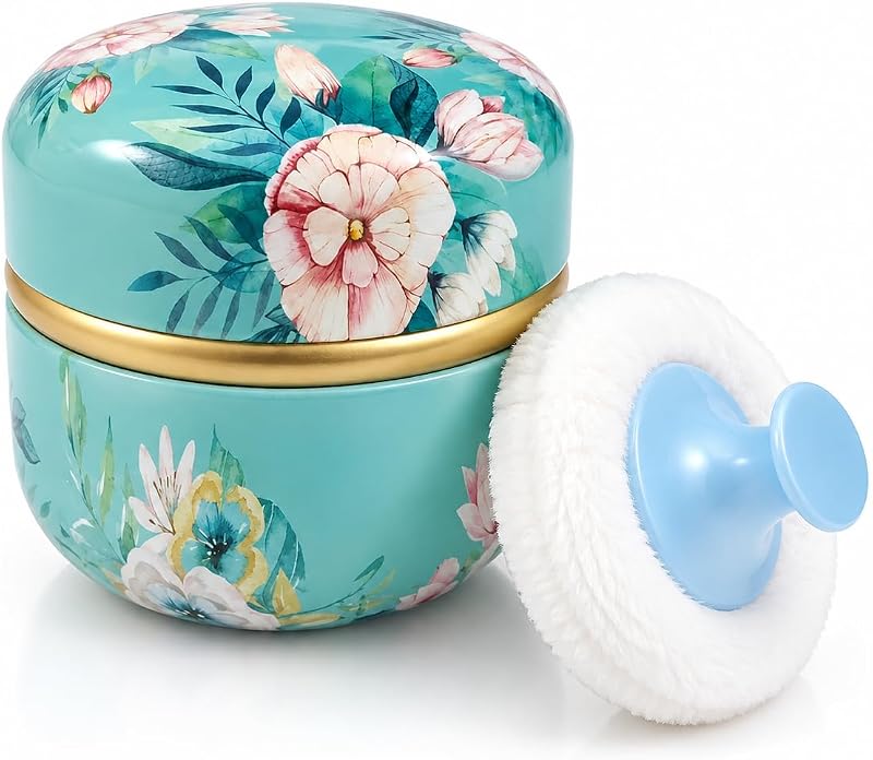 Pote para pó corporal Glooyoderr com puff e tampa, 8,51 cm, 68 g