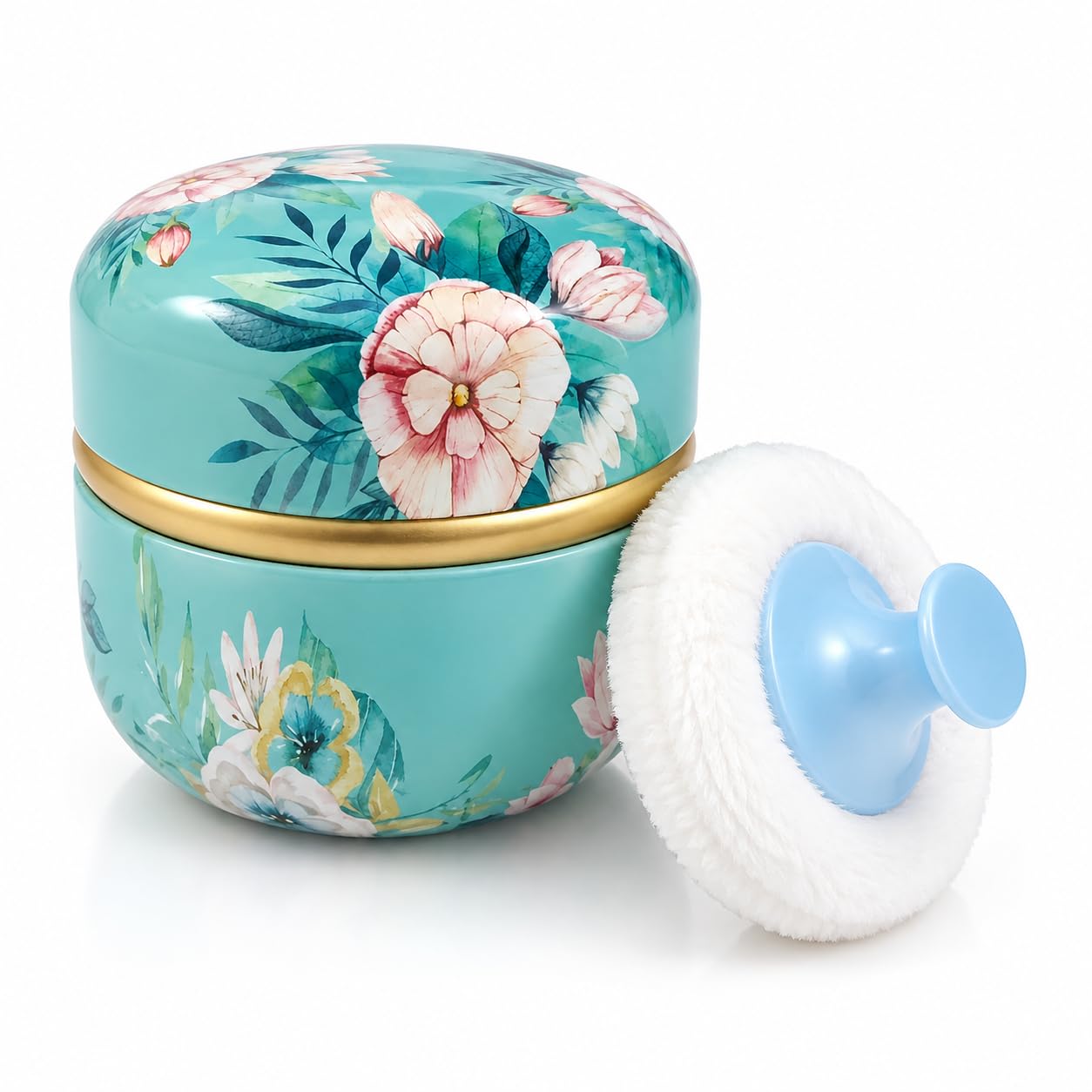 Body Powder Puff and Container, 3.35" Portable Dusting Powder Container with Soft Puff Loose Powder Case Box Jar with Lids for Baby Women Home and Travel Use
