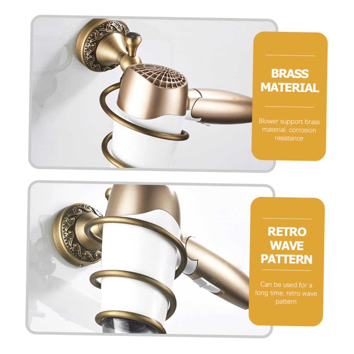 Didiseaon Soporte y Organizador para Secador Espiral de Pelo en Dorado de Cobre Acero Inoxidable, Montaje en Pared de Baño para Barbería