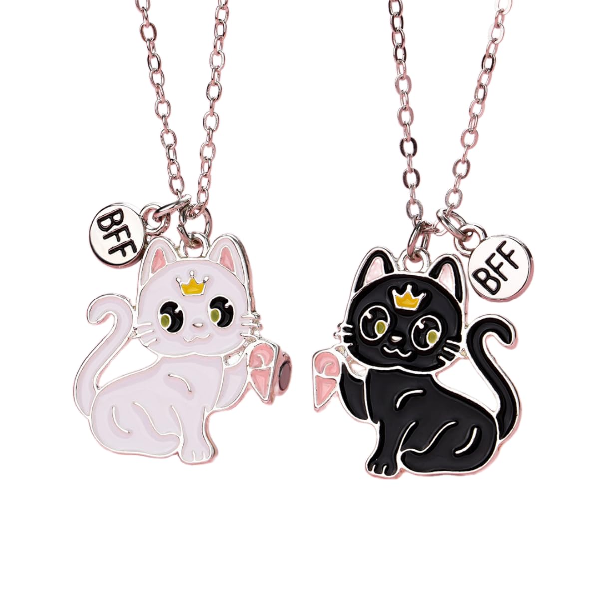 Saalort Best Friend Necklace for 2, Magnetic Sweet Cat Pendant Friendship BFF Birthday Gift for Women