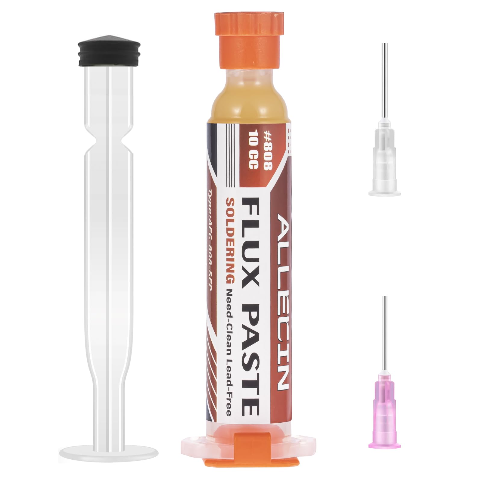 ALLECIN Solder Flux 808 10CC 10mL Need to clean Tin Soldering Fluxes Paste Liquid Syringe for Electronics 10 Milliliters with Needle Dispensing Tool (