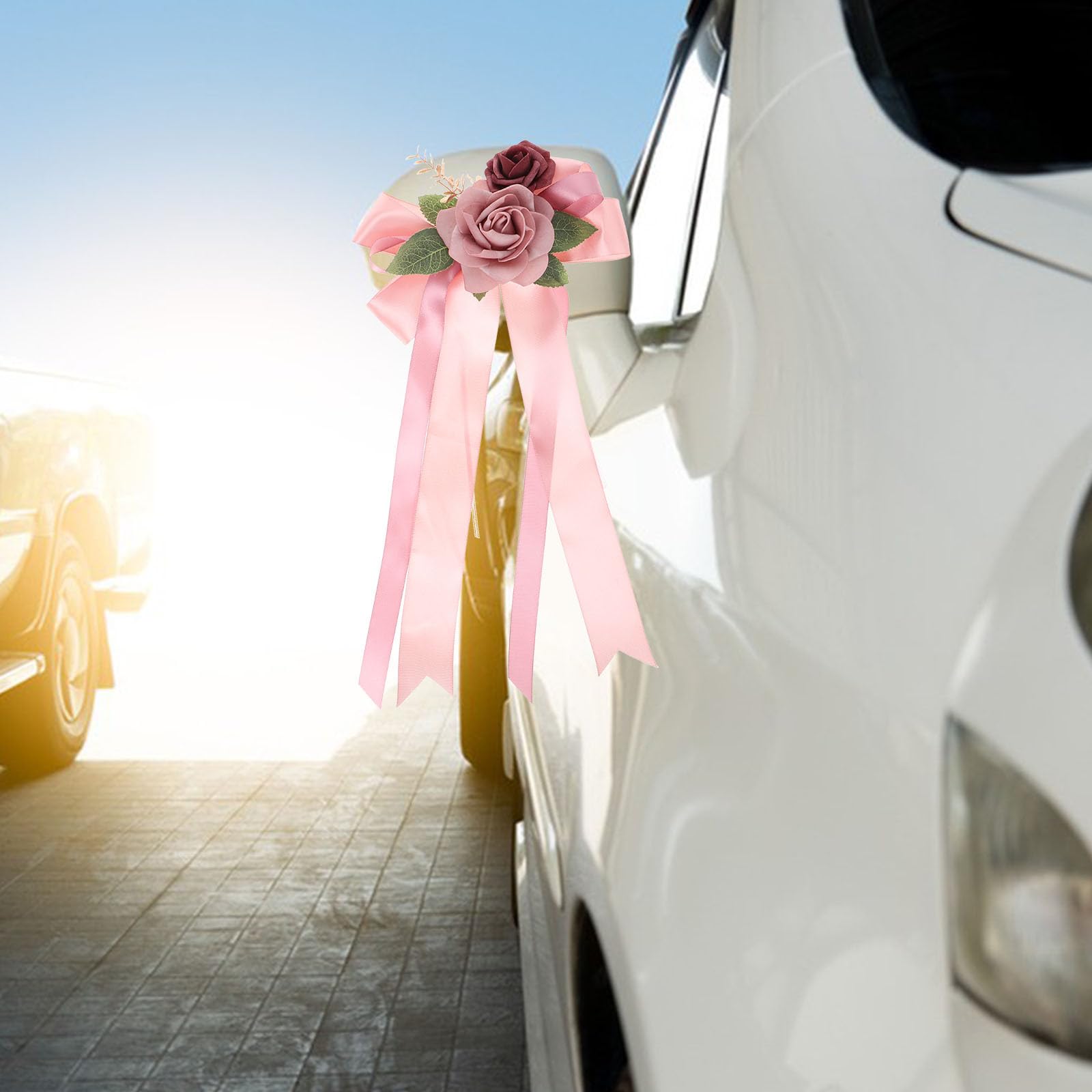 Décoration Voiture de Mariage Fleurie Artificielle en Soie Rose, Accessoire Rétro pour Rétroviseur et Poignée de Porte, Fleurs Décoratives Polyvalentes pour Mariage et Réception,
