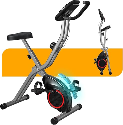 Vista 9 de Foldable Exercise Bike for Small Apartments, Stationary Bikes for Home, Indoor Portable Cycling Bike with 16-Level Magnetic Resistance, 260LBS Gris
