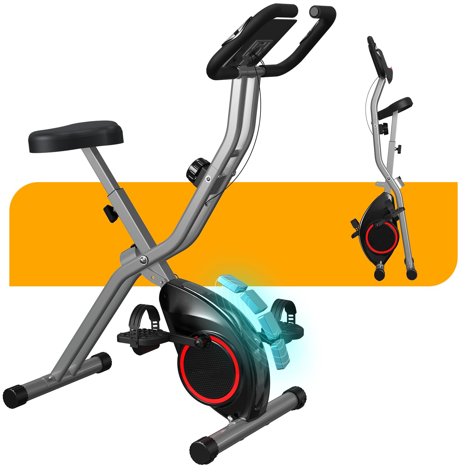 Foldable Exercise Bike for Small Apartments, Stationary Bikes for Home, Indoor Portable Cycling Bike with 16-Level Magnetic Resistance, 260LBS