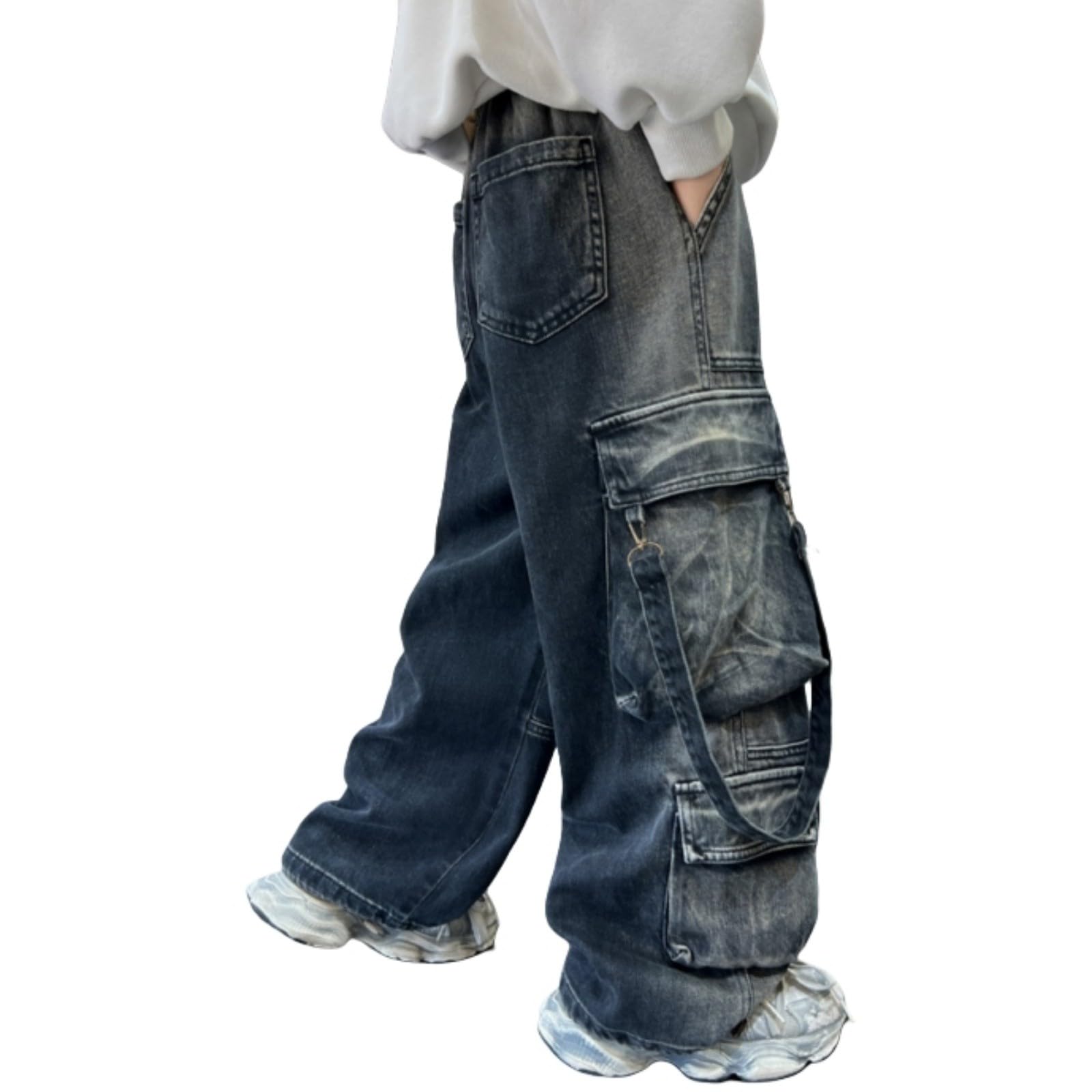 Vaqueros Niño 4-12 Años Anchos Pantalón Vaquero Adolescentes Chico Elasticos Rectos Moda Vacaciones Streetwear Jeans Pantalones Vaqueros de Trabajo Denim Holgados Invierno 2026