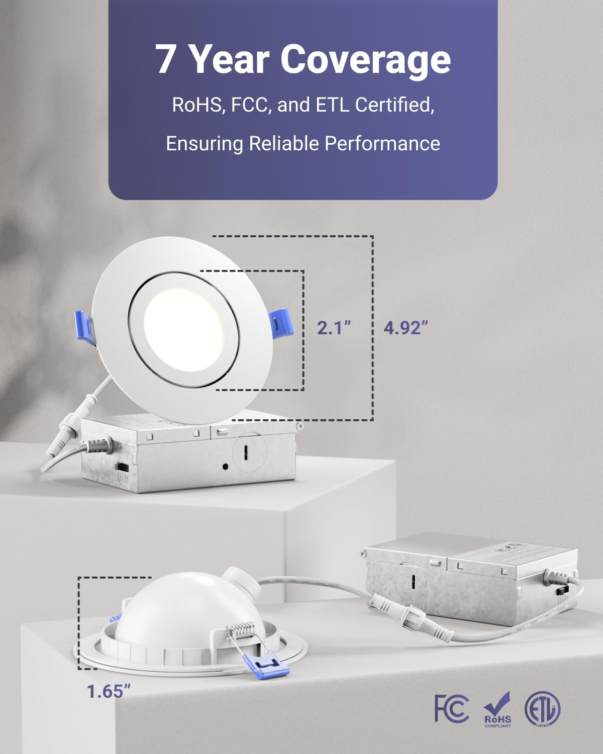 Sunco 4 Inch Gimbal LED Recessed Light Slim, 900LM High Brightness, 2700K/3000K/4000K/5000K/6000K Selectable, 8W, Angled Directional Canless Downlight with JBox - ETL & FCC 4 Pack