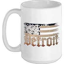 Detroit Tshirt Michigan American Flag USA 313 Retro Vintage Ceramic Mug, White, 15oz