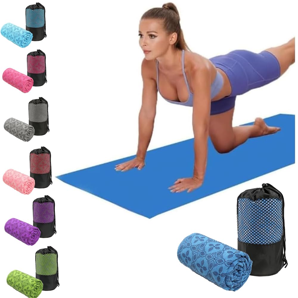 Oaygat Yoga Towel Sweat Absorbent Non-slip Yoga Towel Quick-drying Yoga Mat Hot Yoga Mat Cloth Breathable Yoga Mat Towel with Mesh Carrying Bag for Bikram, Pilates, Gym Workout