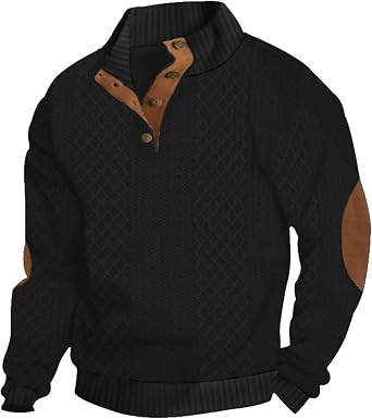Mens Outdoor Casual Stand Cashmere Button Long Sleeve Sweater, Men Casual Long Sleeve 1/4 Button Pullover Sweater