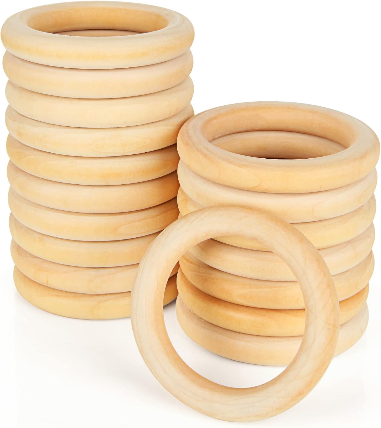 APACALI 20PCS Wood Rings for Crafts 4 Inch Large Natural Unfinished Wooden Ring 96mm Smooth Solid Smooth Wood Macrame Rings for DIY Crochet Wood Hoops Connectors Jewelry Making