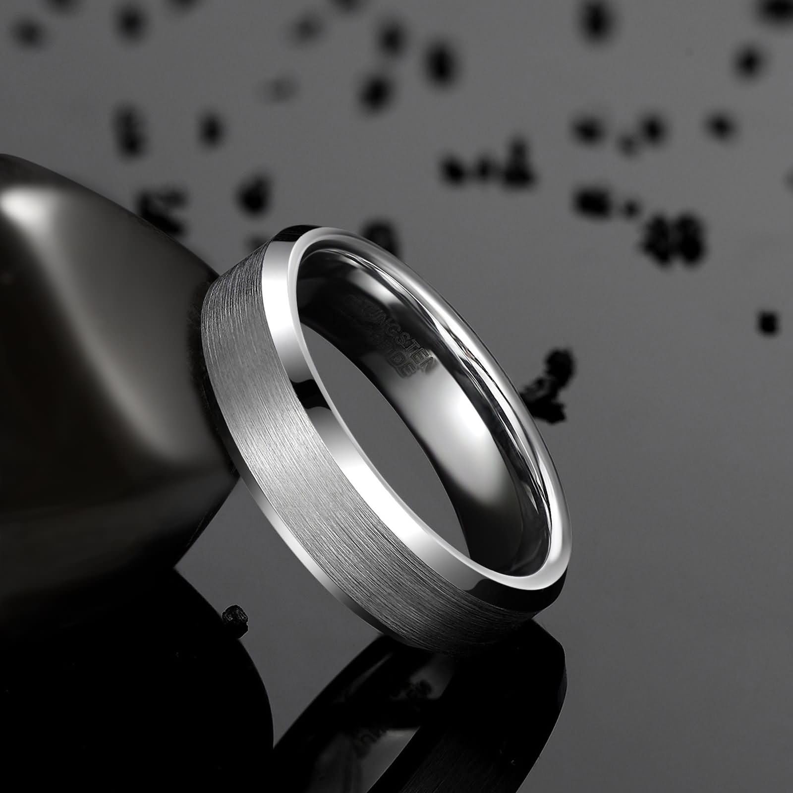 Bague Fiançailles Tungstène Personnalisé pour Homme et Femme, 4MM/6MM/8MM Rond Brossé Simple Bague pour Homme en Argent Promesse