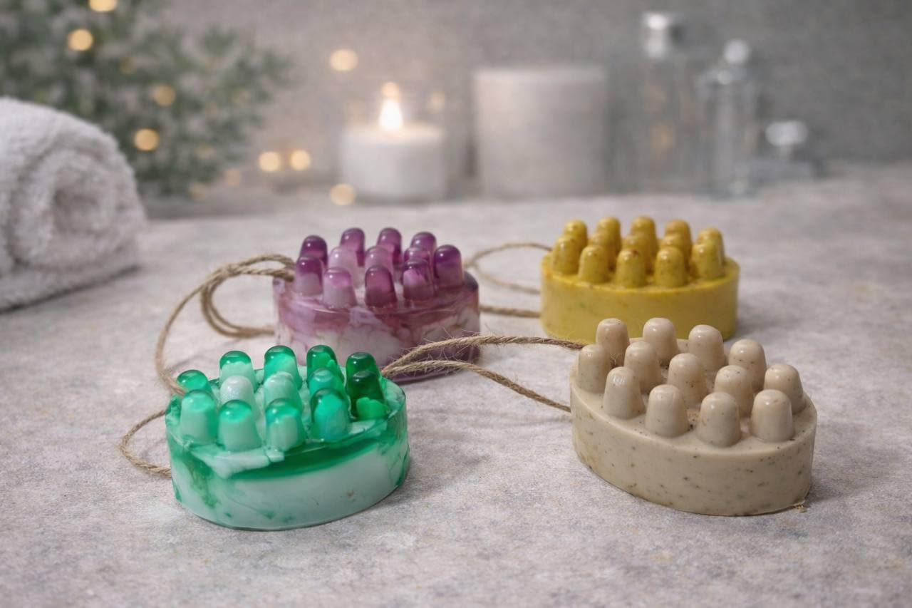 Handmade Loofah Massage Soap Set – Natural Exfoliating Spa Bars for Women & Men (Loofah Massage Soap Bars)