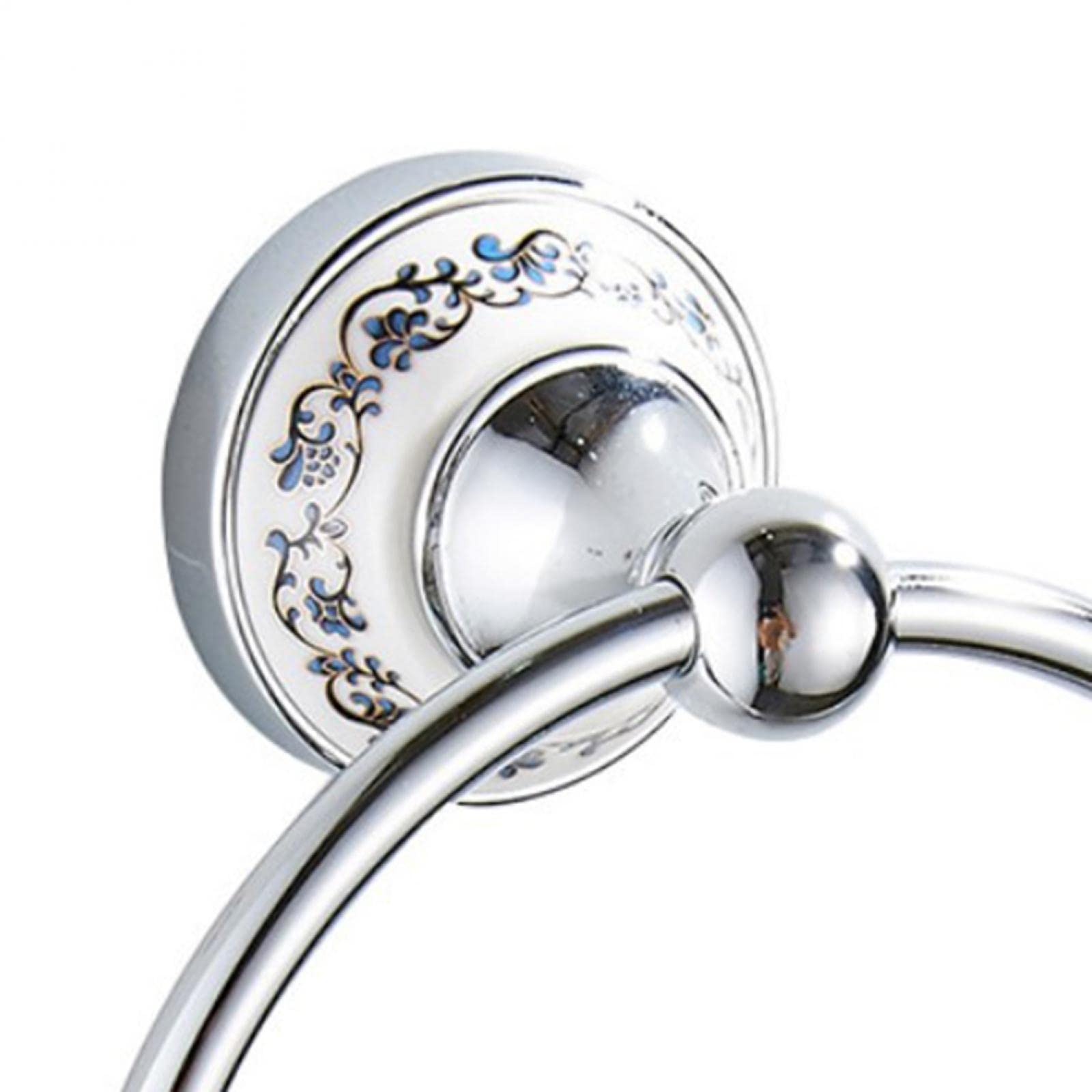 Toallero redondo autoadhesivo de acero inoxidable con diseño de porcelana azul y blanca, toallero de baño duradero para una fácil instalación y decoración elegante