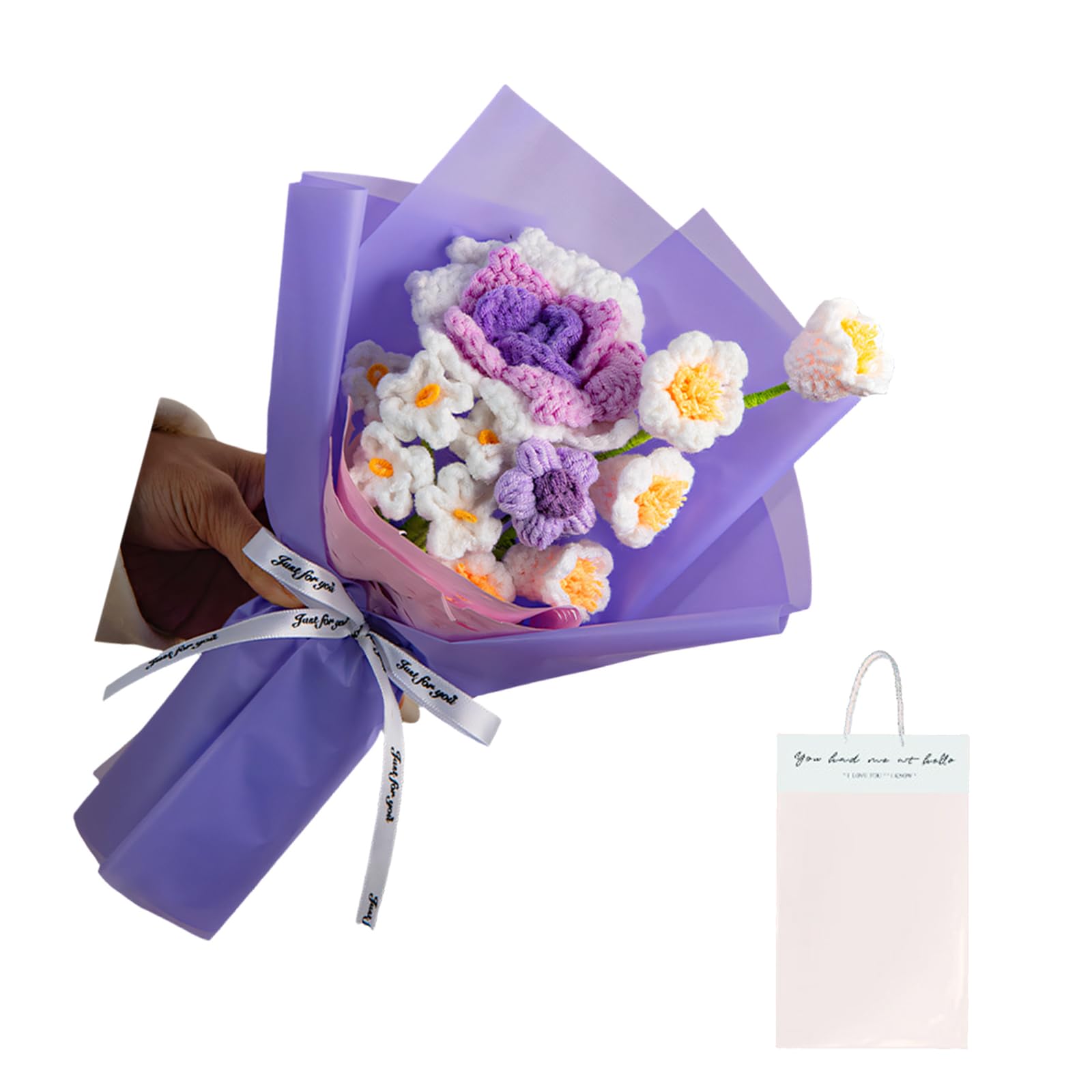 Meiliyizu Knitted Rose Lilies Valley Myosotis Bouquets Graduation Home Decor Knitted Blossomy Bouquets