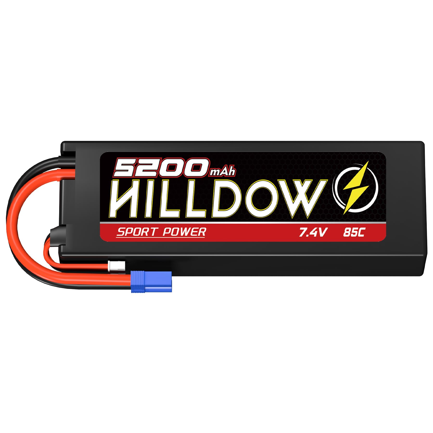 7.4V 2S Lipo Battery 85C 5200mAh RC Battery Hardcase with EC5 Connector for 1/8 1/10 RC Vehicles Car Slash RC Buggy Truggy RC Airplane Drone