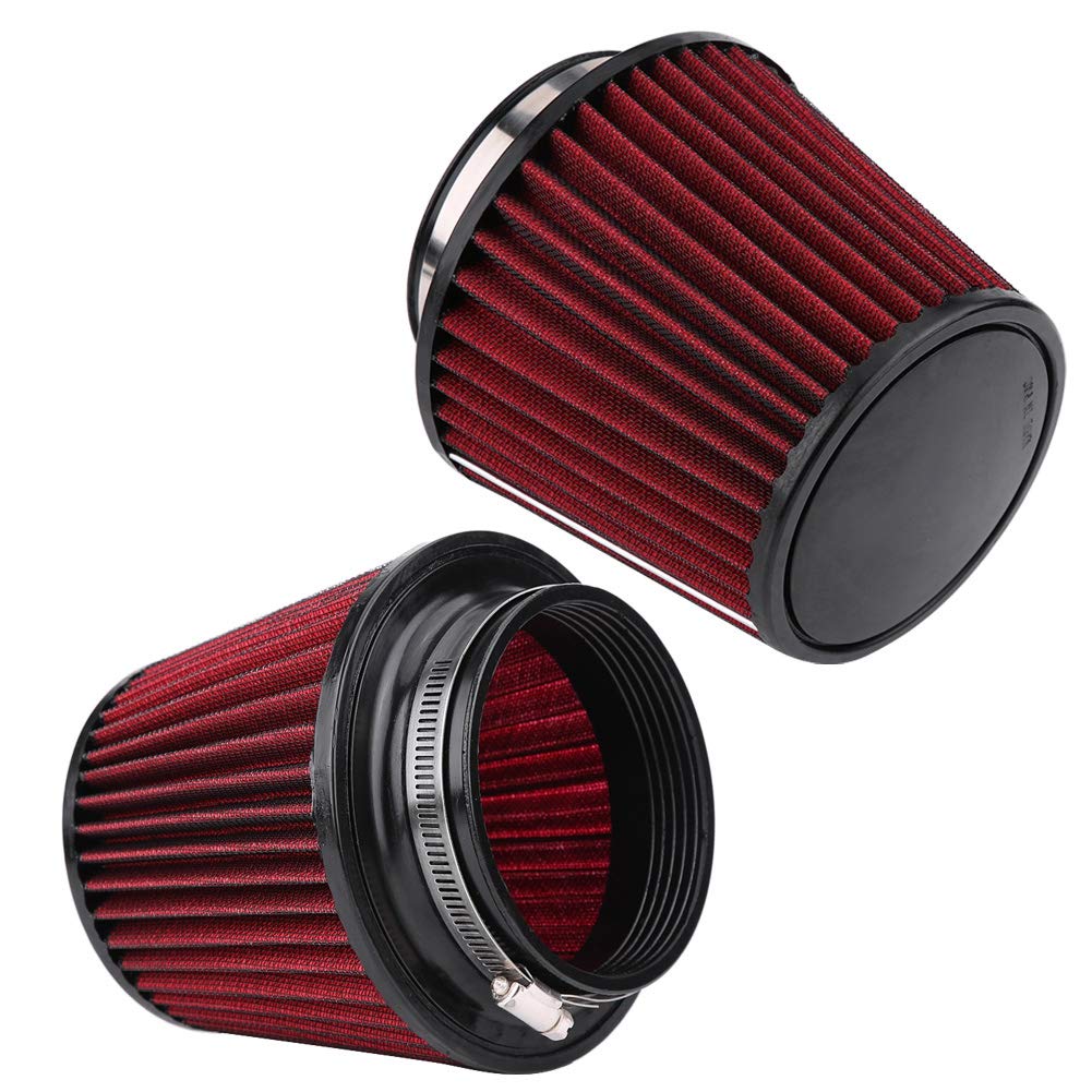 Filtro Aria Alto Flusso Universale 100 Mm - Per Modifiche Auto, In Cotone Oleato, Rosso