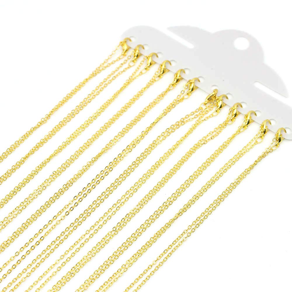 12Pcs/Pack 40cm Gold Plated Lobster Clasp Charms Necklace Chains for DIY Jewelry Findings Bulk Necklaces Chains for Jewelry Making (Gold)