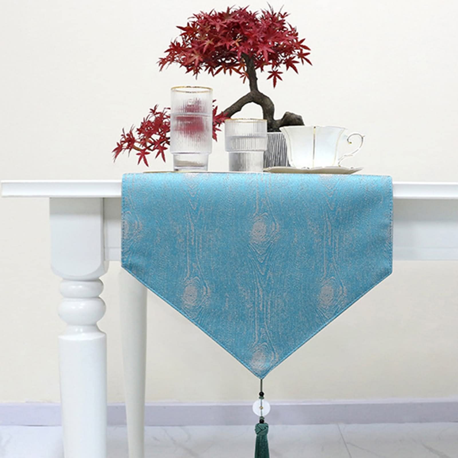 Tischband Herbst, Tischtuch Geburtstag aus Baumwoll Polyester Baumkorn Hellblau 35x183CM für Partys Abendessen