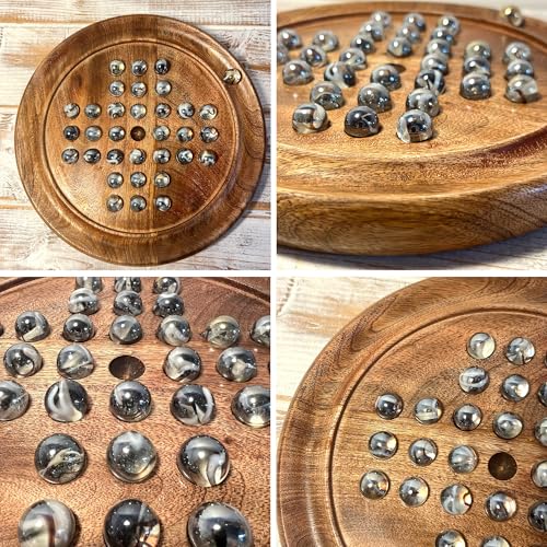 Solitär-Brettspiel aus Holz mit transparentem Polarwirbel Glasmurmeln, klassisches Solitär-Spiel aus Holz, Strategie-Brettspiel, Familien-Brettspiel, Spiele für eine Person, Brettspiele, Brettspiele,