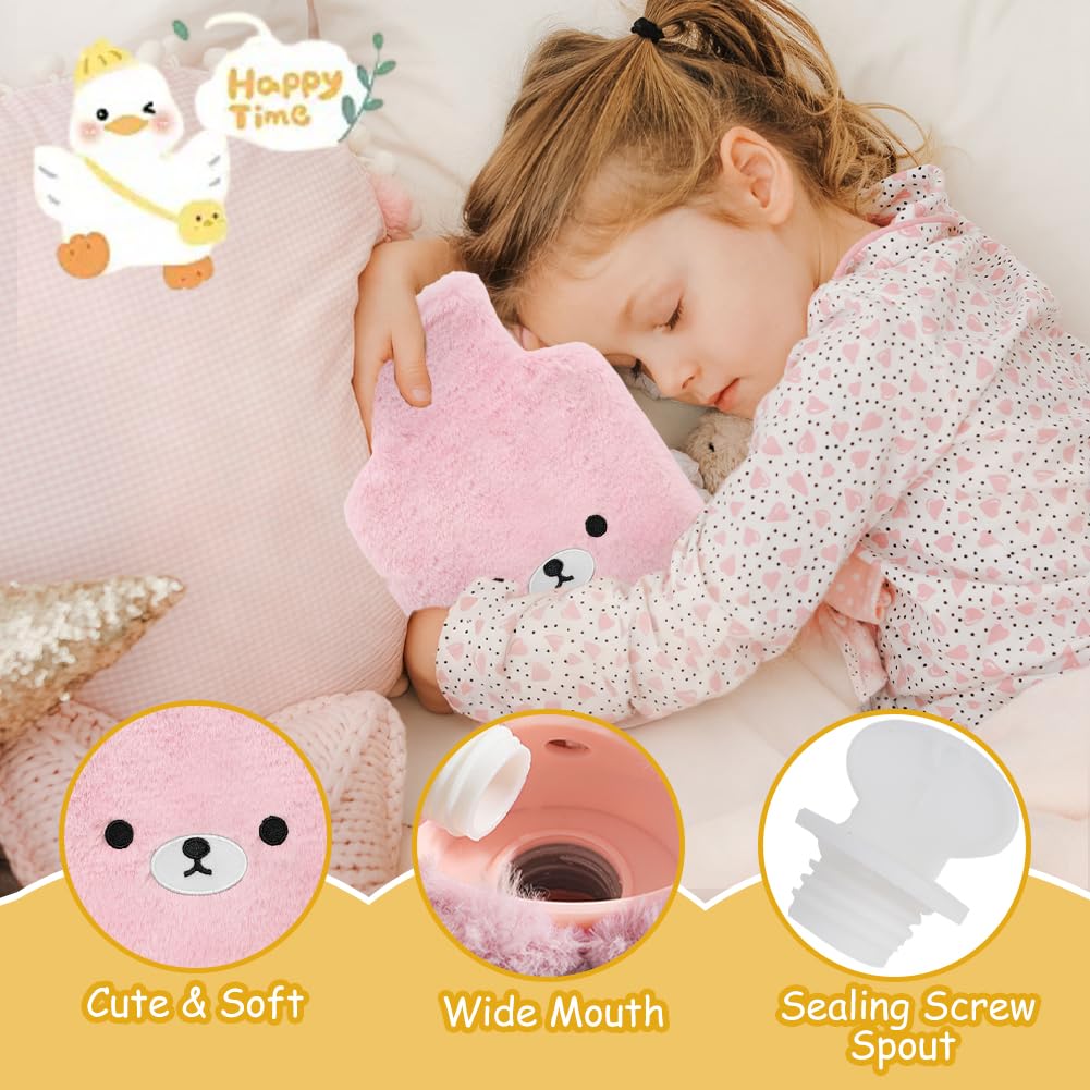 Flintronic Bouillotte Enfant, 2L Bouillotte avec Housse en Peluche Douce, Mains et Pieds Chauds, Amovible et Lavable, Anti-fuite et Antidéflagrant, Jolie Bouillottes Eau Chaude pour Enfant et Adulte