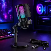 Microfone Gamer RGB USB para PC e Notebook – Condensador com Controle de Ganho, Botão Mute Touch e Iluminação LED RGB para Streaming, Podcast e Jogos