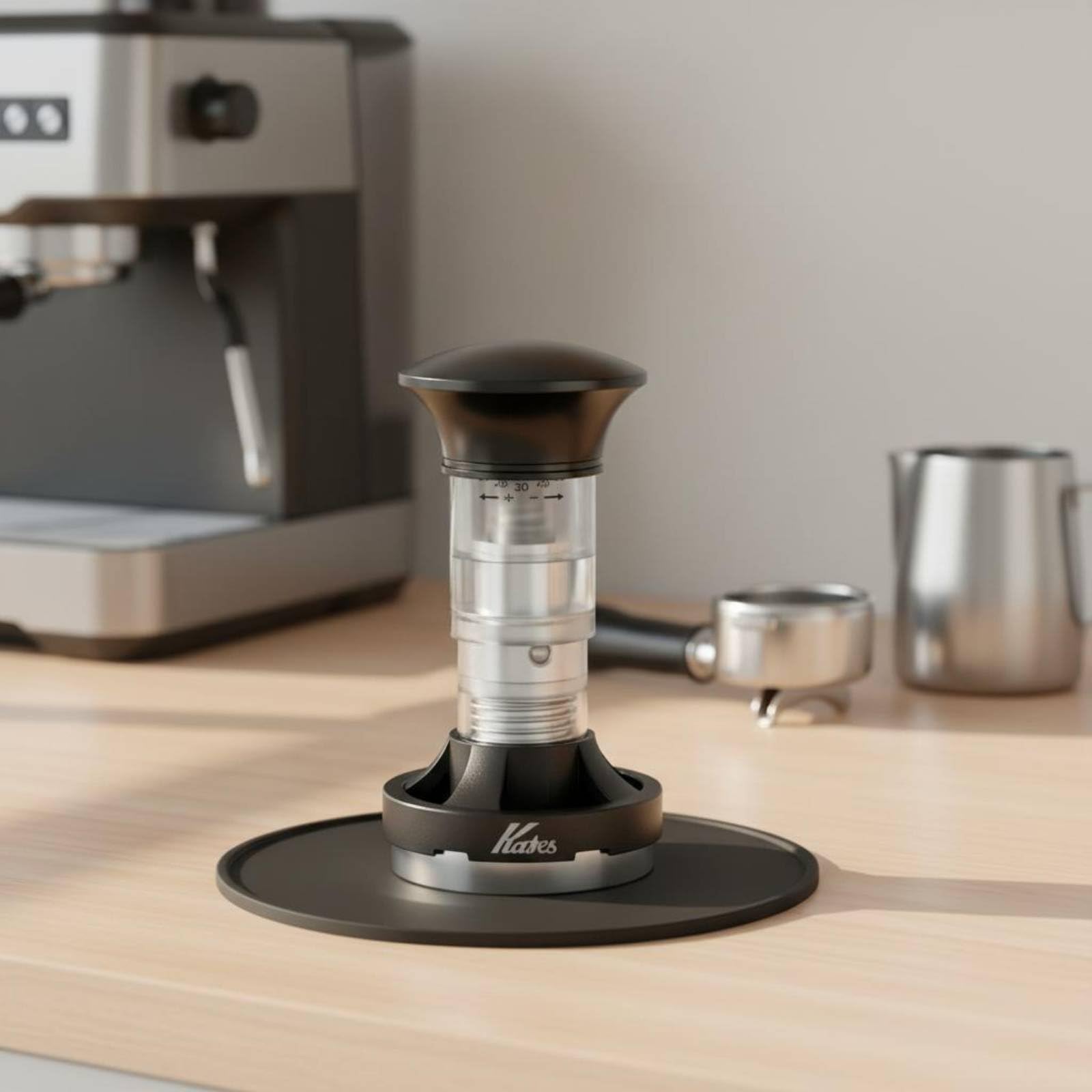 Tamper Espresso Acero Inoxidable Preciso Apisonador Espresso Acero Inoxidable Extracción Uniforme Tamper Resorte para Bar, Cocina, Negro, 58mm
