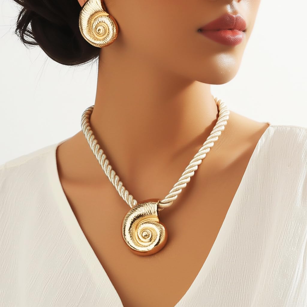 Conch Necklace Jewelry Choker Necklace and Earrings Set Gold Conch Necklace for Women - Image 2