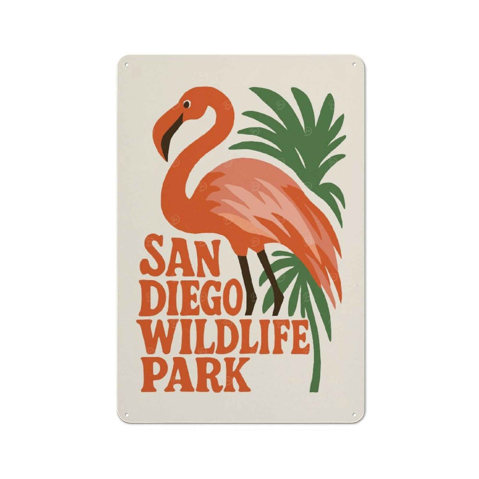 Junmoney Style-2 San Diego Wildlife Park Flamingo Poster Vintage Tin Sign 30X20cm, Rustic Bistro Wall Plaque For Coffee Bar, Kitchen, Bistro Or Tea Corner