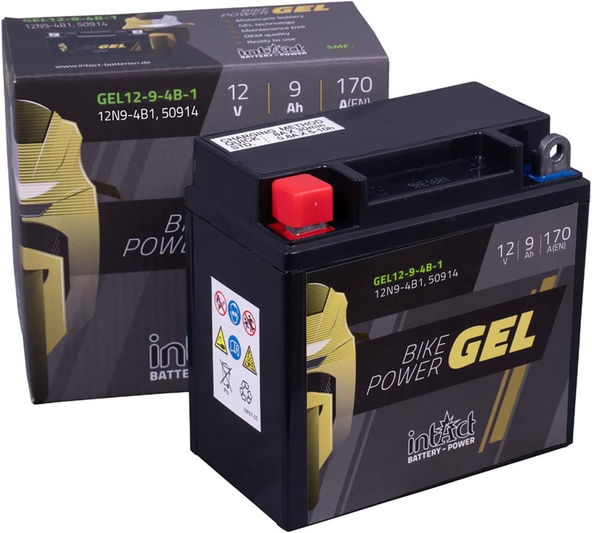 intAct - BATTERIE DE MOTO GEL Bike-Power GEL12-9-4B-1. Remplace 12N7-4A, 12N9-4B-1, Y9B-B, YB7-A, YB9-B, YTB9. Batterie moto 12V 9Ah 170A. Dimensions : 137x76x140mm.