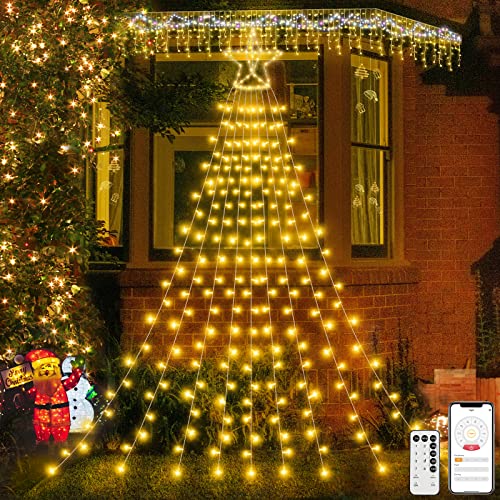 Luces Navidad Exterior Estrellas LED, 400 LED Luces Arbol Navidad Interior con app, Cortina de Luces Decoración para Navidad Bodas Jardín Patio, 9*3.9M , 8 Modelo, IP44 Impermeable Cover