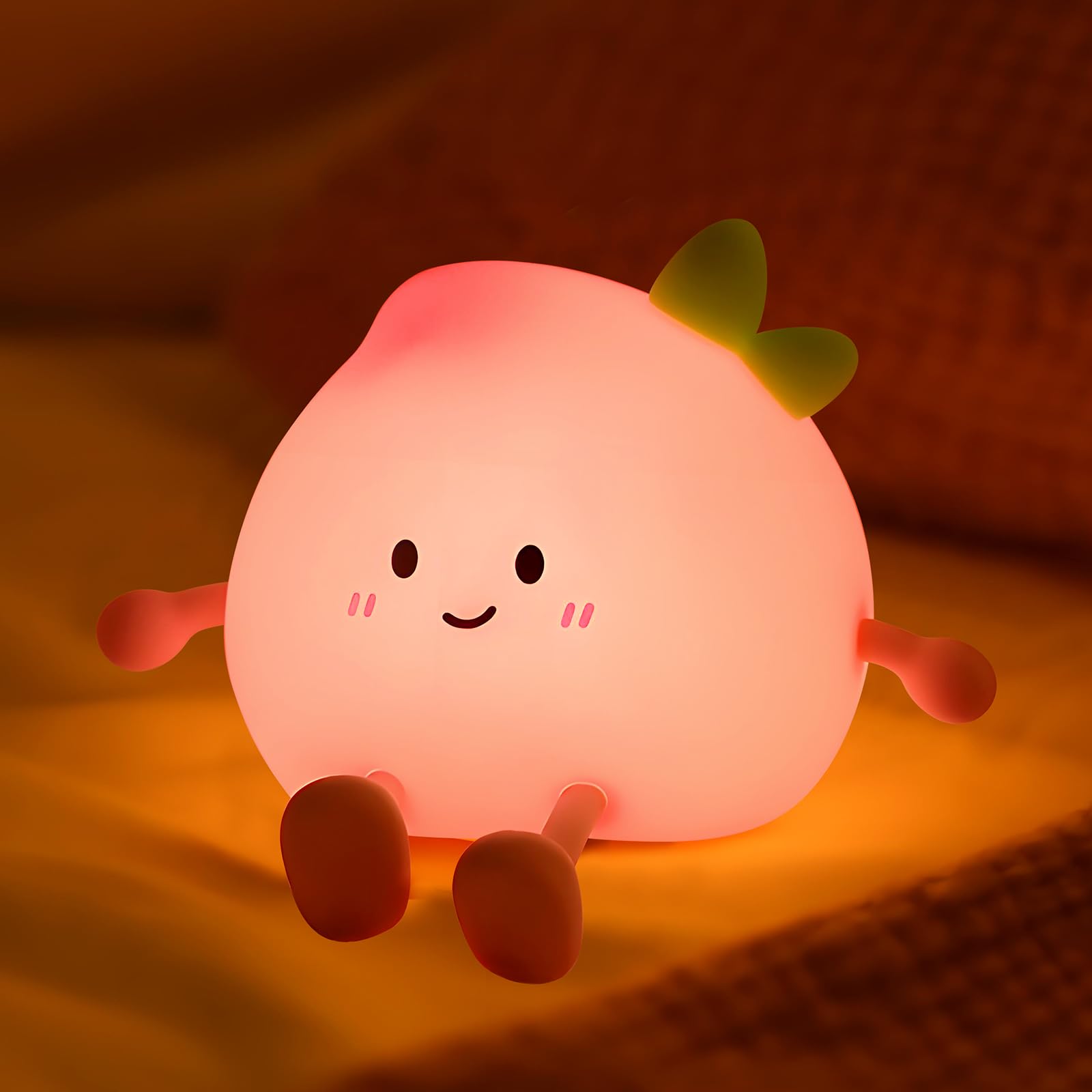 Yiliaw Peach Nachtlicht für Baby & Kinderzimmer, USB Aufladbar, Dimmbar, LED Nachtlampe mit Süßem Pfirsich Design – Schlafhilfe und Stilllicht für Babys und Kinder