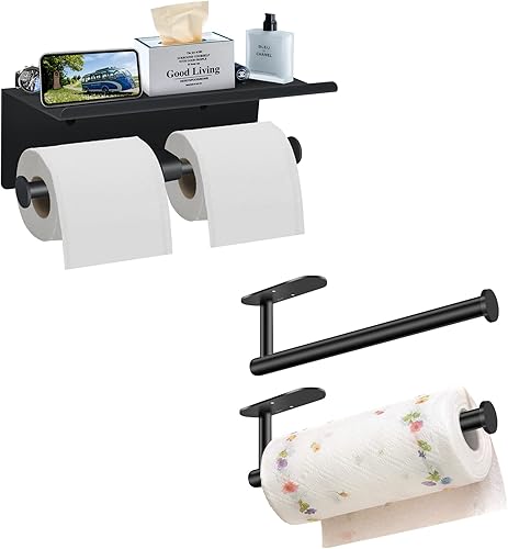 Soporte de papel higiénico con estante y soporte para toallas de papel debajo del gabinete, soporte de papel higiénico de acero inoxidable SUS304