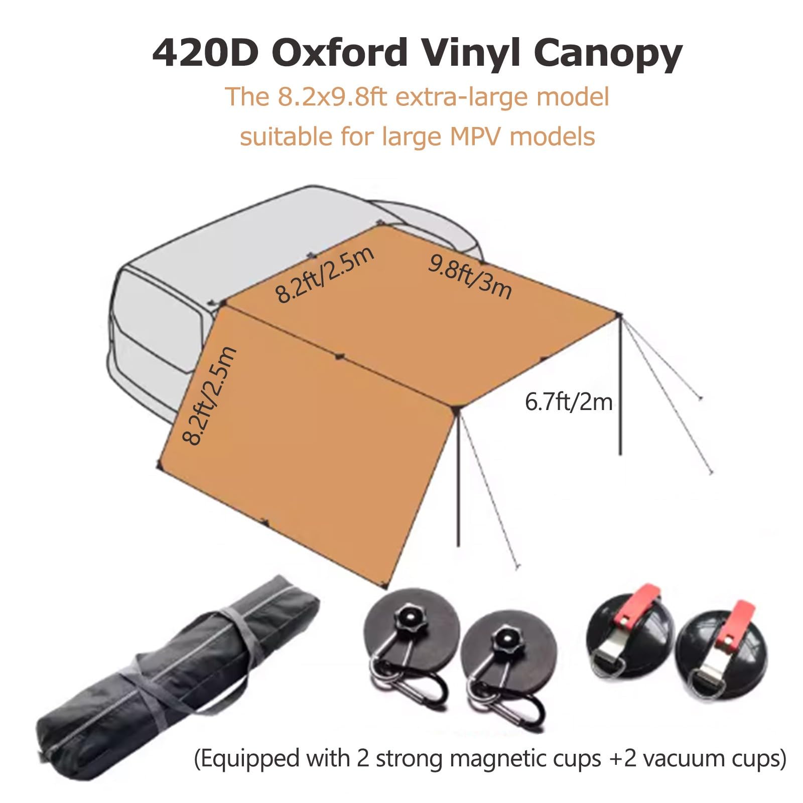Tenda da Campeggio a Tendina for Auto (non Richiede Forature), Realizzata in Tessuto Oxford 420D Impermeabile e Resistente Ai Raggi UV, con Fissaggio a Ventose(L)