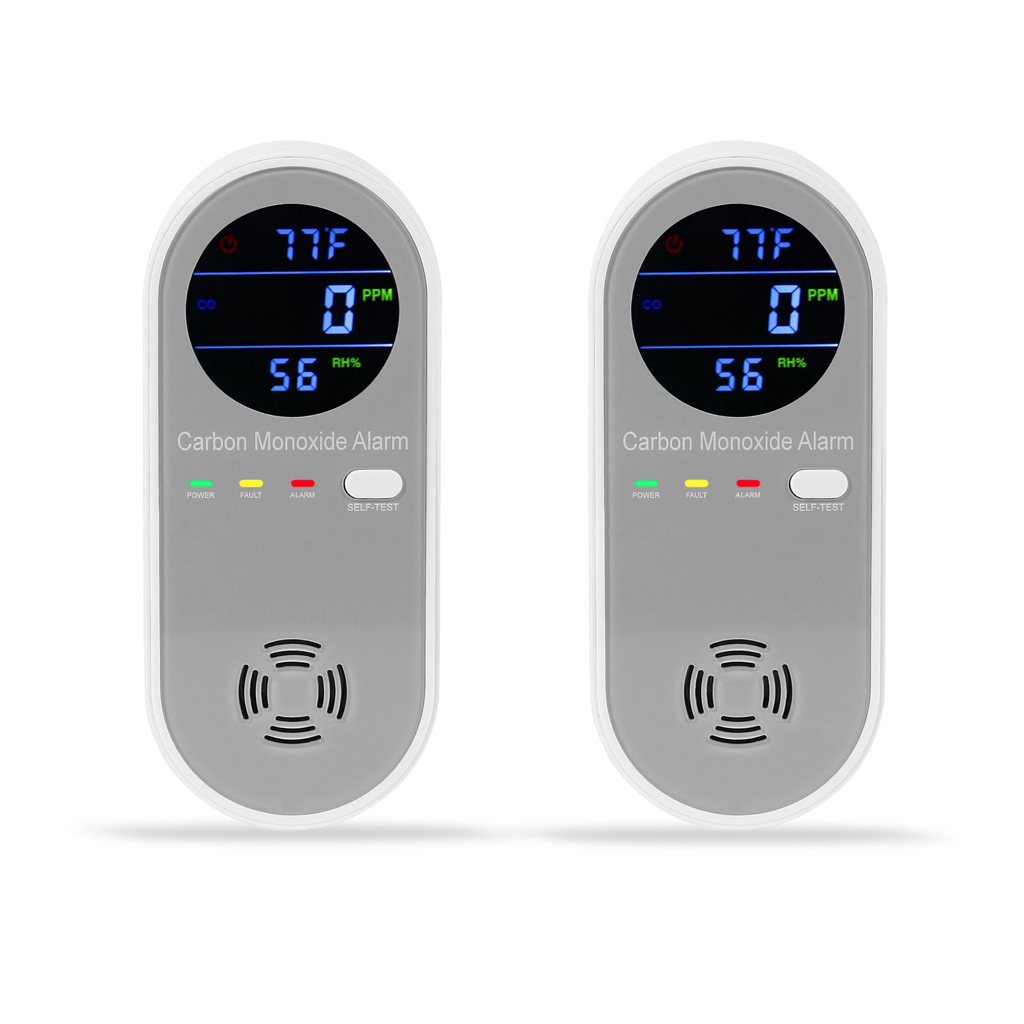 2 Packs Carbon Monoxide Detectors, Plug in Carbon Monoxide Alarm, 3-in-1 Real-time Digital Display Fahrenheit(°F) & Humidity, Co Detector Monitor for Home,RV,Apartment
