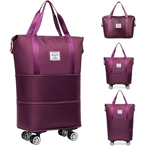 Expandable Foldable Duffel Bag Suitcases,Detachable Rolling Wheels,Rolling Duffle Bag with Wheels,Suitcase with Wheel,Carry on Luggage,Gift for Men Women Lightweight Suitcases