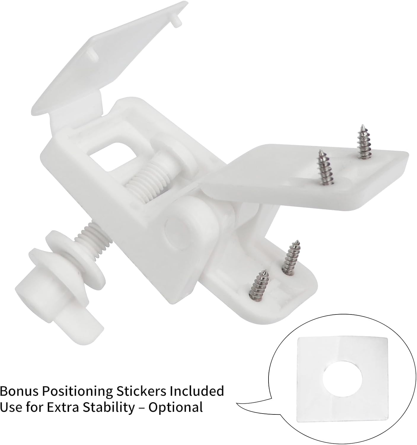 Toilet Seat Hinges Replacement Parts – White Plastic Hinge Set with Screws, Connectors, Double Mounting Slots optional, Universal Fit for Wooden Toilet Seats, 1 Pair White (MFL16)