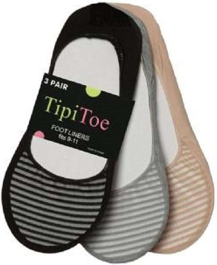 Tipi Toes 3 Pack Women's Foot Liners PED27 Assorted 9 to 11