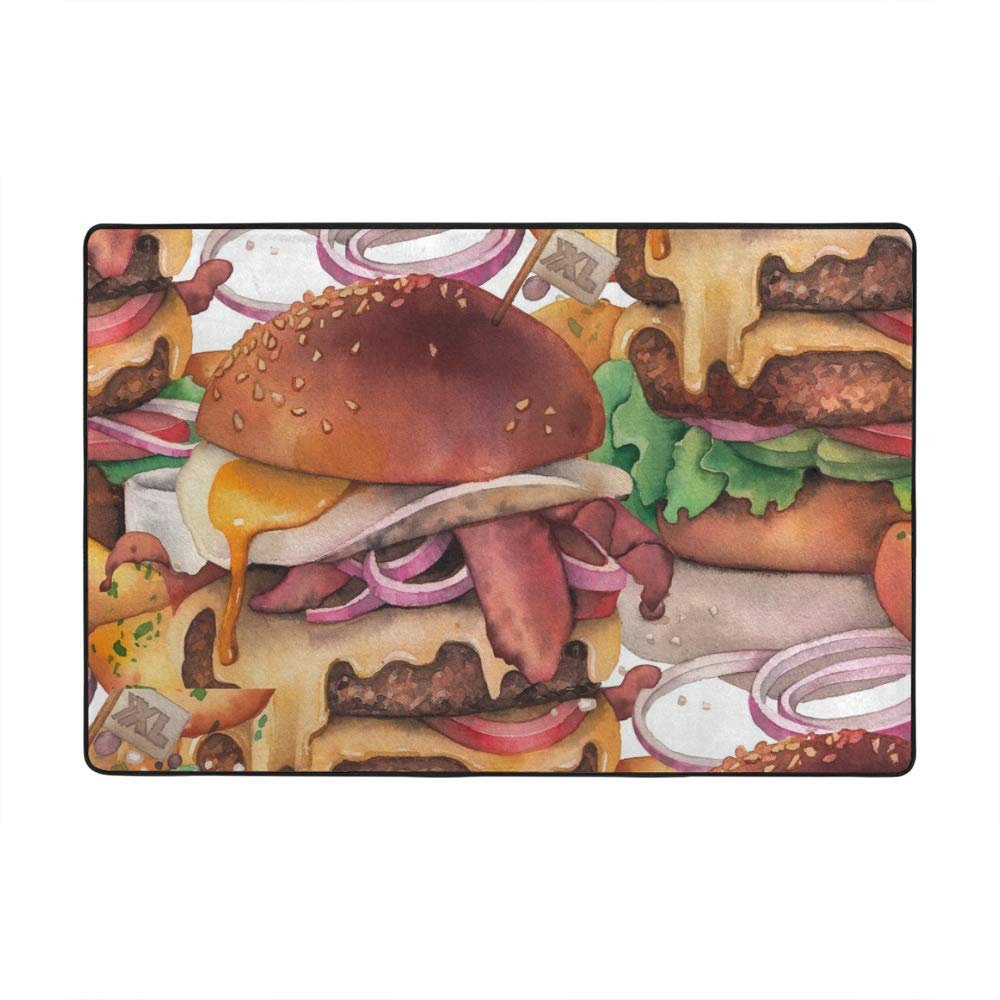 Grand tapis aquarelle hamburger 152x99 cm pour décoration salon et salle à manger