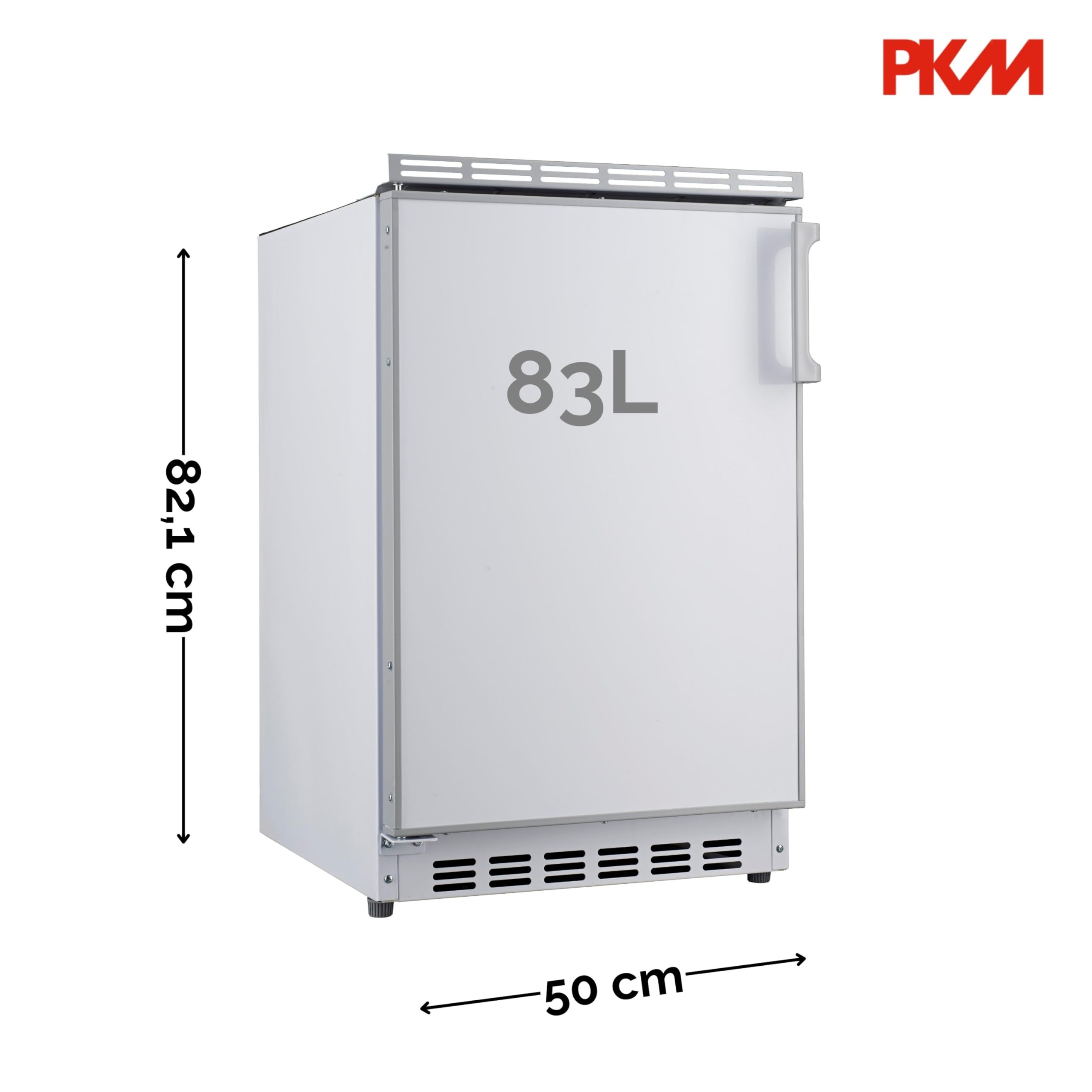 PKM KS82.3EUB Unterbaukühlschrank mit Gefrierfach | 83 Liter Nutzinhalt | wechselbarer Türanschlag | Höhenverstellbare Füße | LED-Beleuchtung | 41 dB | 50 cm Breite | Weiß